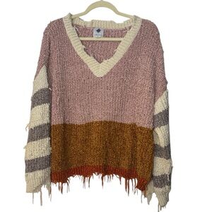 "UNRAVELED" V NECK CHENILLE SWEATER Size XL